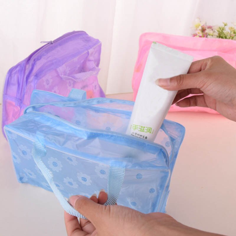 Waterproof PVC Save Space Floral Travel Accessories Transparent Make Up Organizer Toiletry Bathing Storage Cosmetics Bag