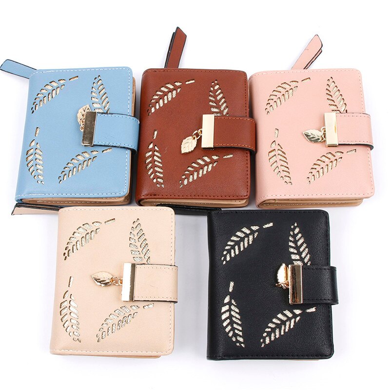 cuir PU femmes portefeuille fermeture éclair moraillon creux dame court sac à main feuille rétro portefeuille Photo porte-carte sac
