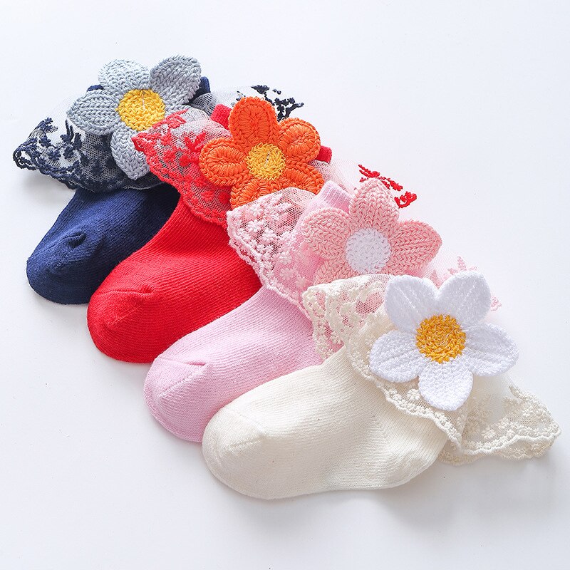 Lace Ruffle Newborn Baby Socks Spring Autumn Princess Flower Baby Girls Socks Soft Cotton Infant Short Socks 0-6M