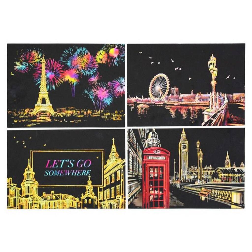4PC Magic Paper Rainbow Scratch Art Paper Card Paint For Children Paint Postcard Kids DIY Scratch Paper For Boys Girls: C