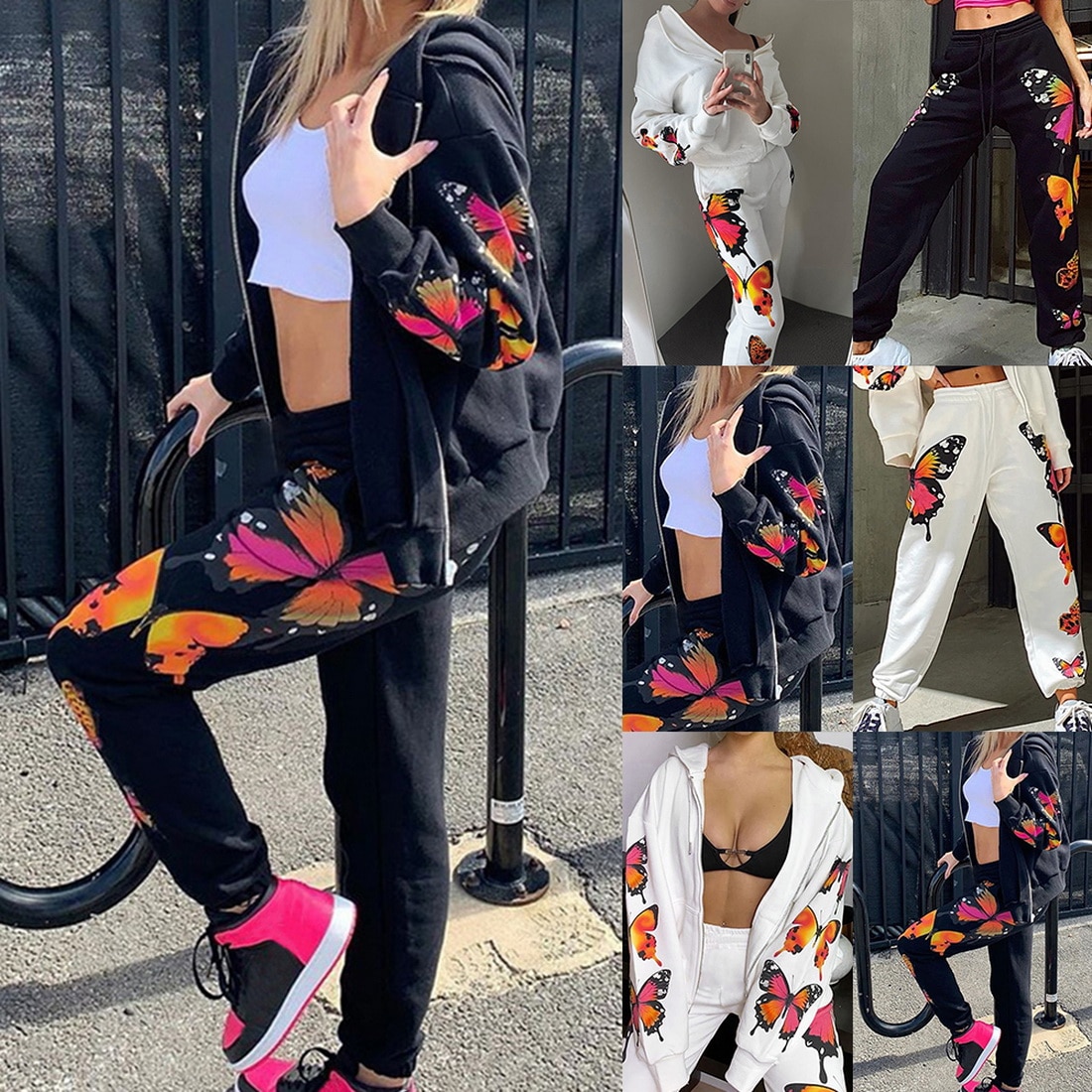 Ensembles de survêtement femmes Sweat à glissière pantalons de survêtement Joggers ensembles de vêtements de sport Streetwear Baggy pantalon de survêtement ample