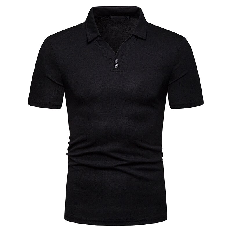 summer men's v-neck loose European short-sleeved POLOT shirt youth casual sports polo shirt: black / XXL