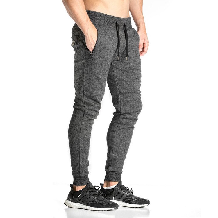 Spring and Autumn Fitness Trousers Men&#39;s Trousers with Closed Feet and Casual Cotton Elastic Slim Trousers