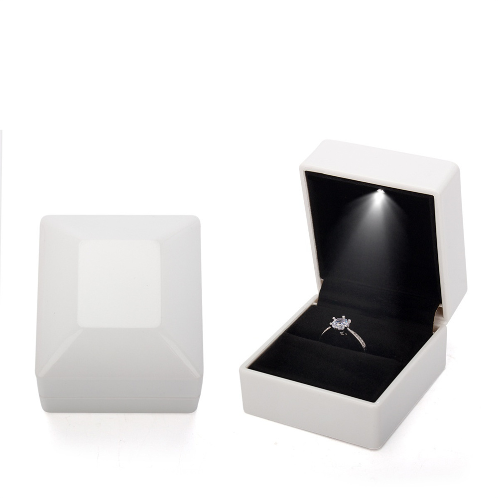 2024 Ringbox mit LED-Licht, Schmuck-Diamant-Ring-Kasten, Aufbewahrung, Ehering-Kasten, Schmuck-Organizer, Aufbewahrung,: Weiß
