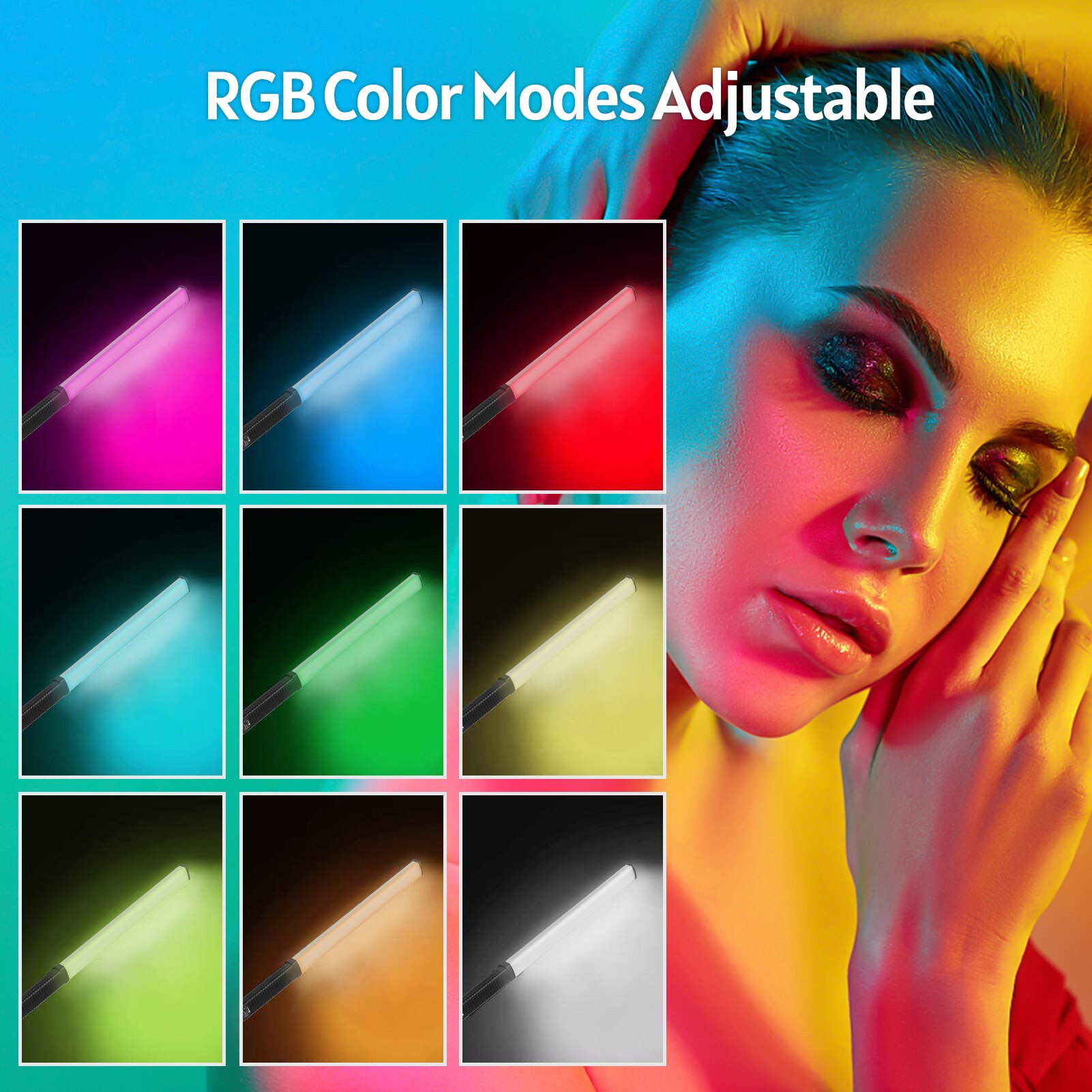 RGB Handheld LED Video Light Tube Photography Light Wand 3000K-6000K Dimmable 10 Lighting Effect for Vlog Portrait Photography