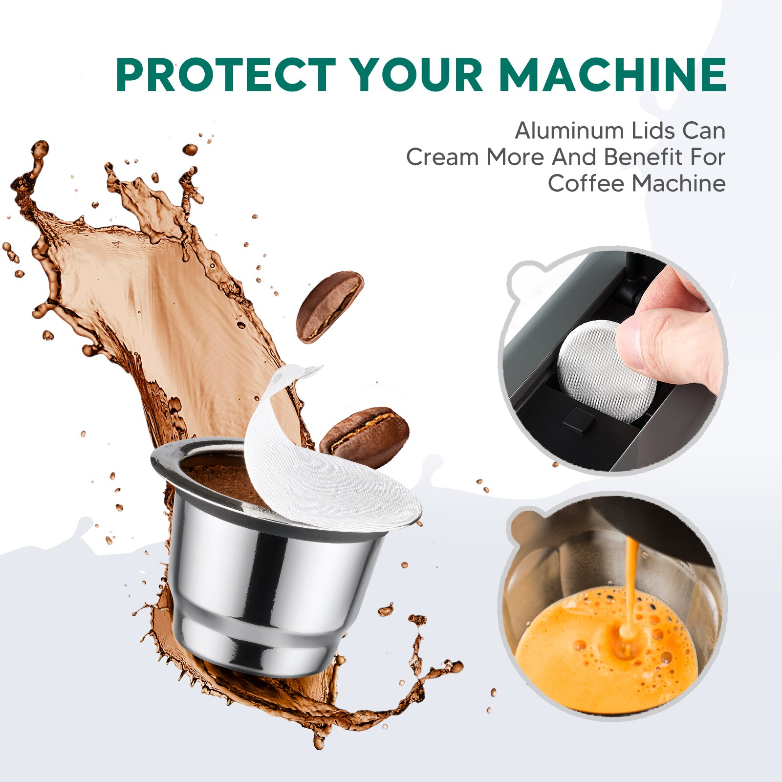 Wiederverwendbare Kaffee Kapseln Nachfüllbare Edelstahl Filter Pods Für Nespresso OriginalLine Brewer Mit Aluminium Folien