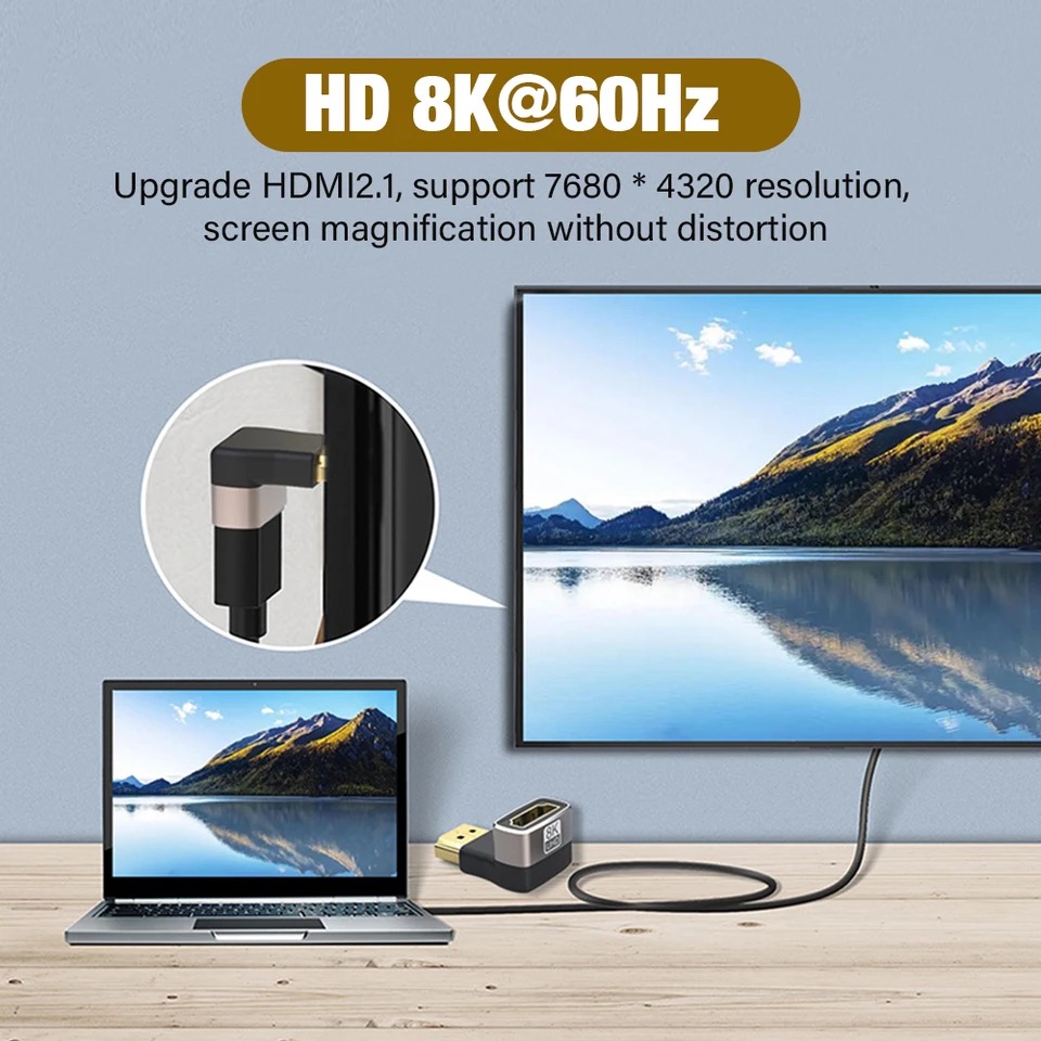 Adattatore HDMI 2.1 da 90 gradi mini porta micro HDMI per uscita video HDR 8K 60Hz 4K 120Hz 48Gbps compatibile con computer portatile TV HD