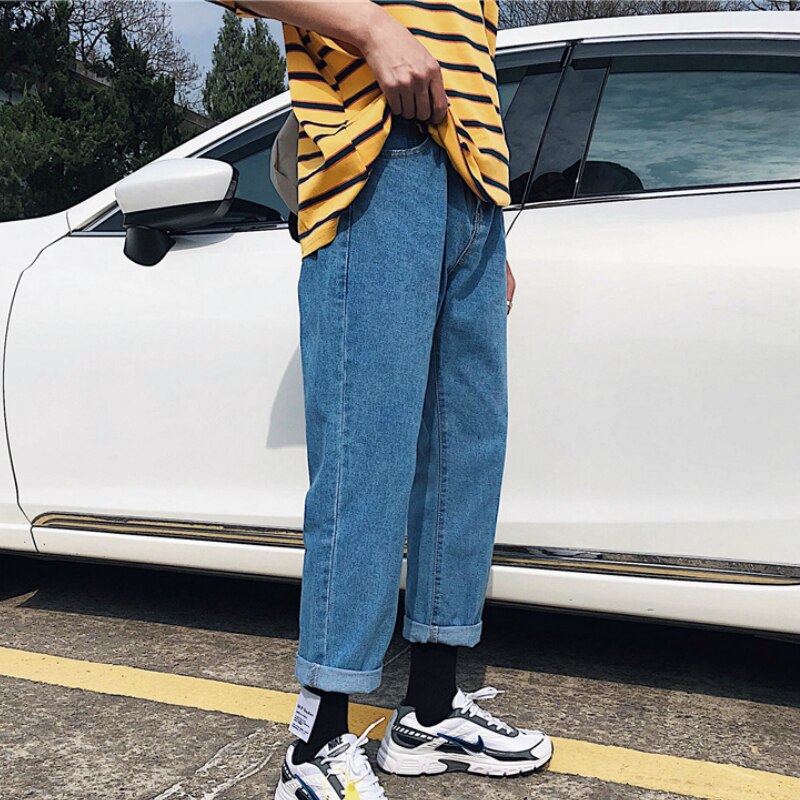 Jeans menn rette bukser løs fritid trendy harajuku herre ankellang enkel matchende pluss størrelse 3xl bunt solid retro