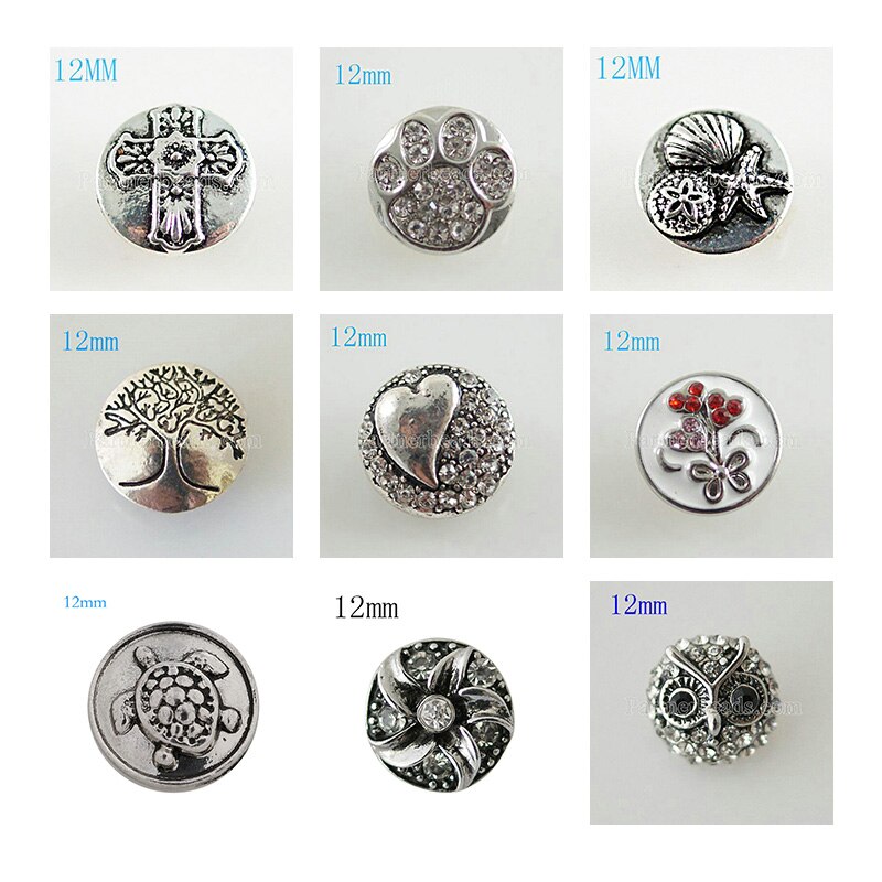 Cross Tree Love 12mm Rhinestone Charms Metal snap button DIY jewelry KS2005