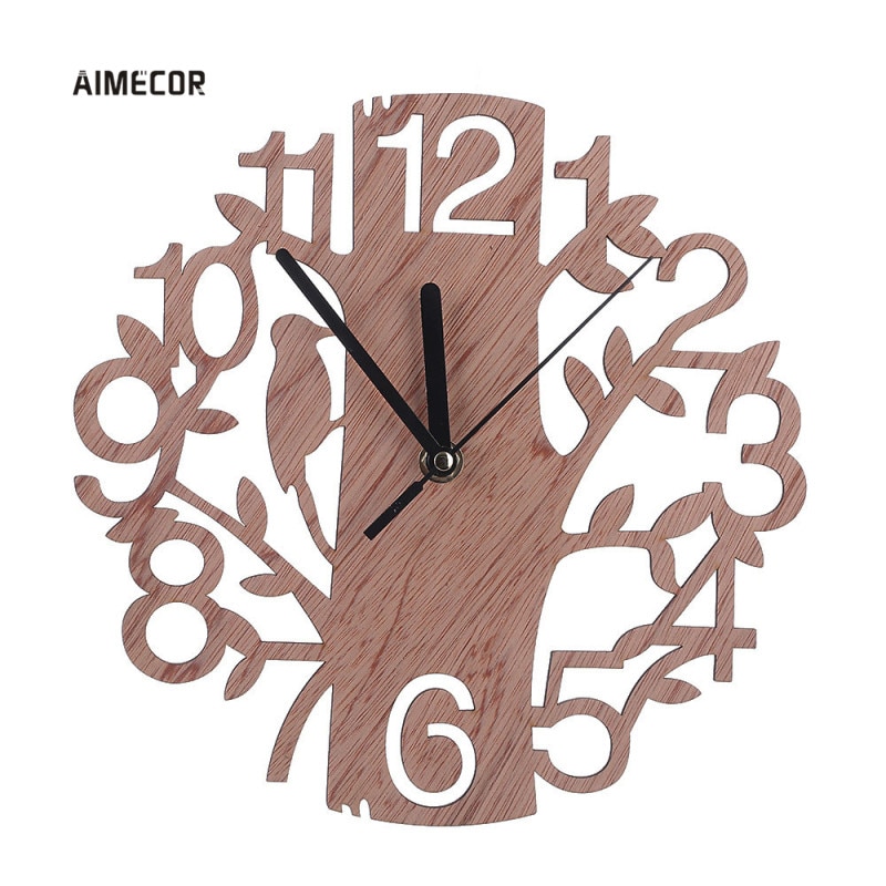 Aimecor Woodpecker And Tree Silent Antique Wood Wall Clock AA Battery Wall Clock For Home Office Shop
