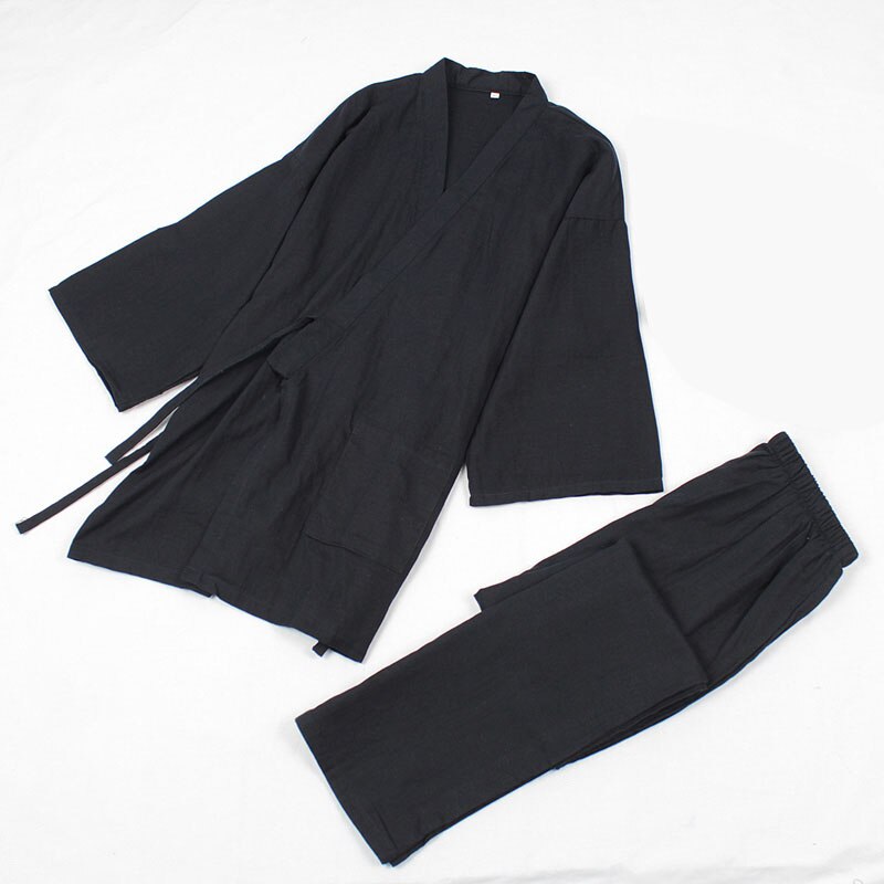 Men Cotton Jpan Kimono Robe Sets Pajamas Tops& Pants Elastic Waist Long Trousers Sleepwear Homewear Nightwear 901-241