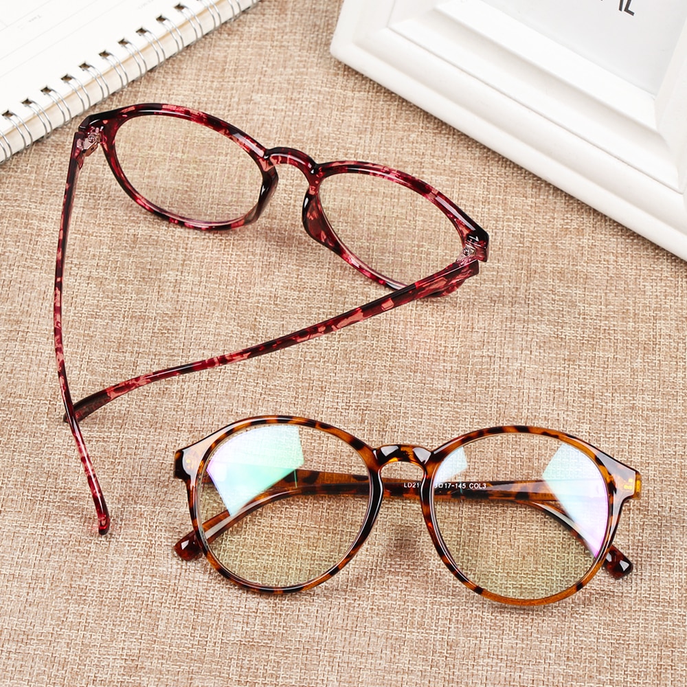 Retro Big Frame Optical Glasses Frame Round Transparent Lens Women Men Ultra Light Printied Eyeglass Vision Care Spectacles
