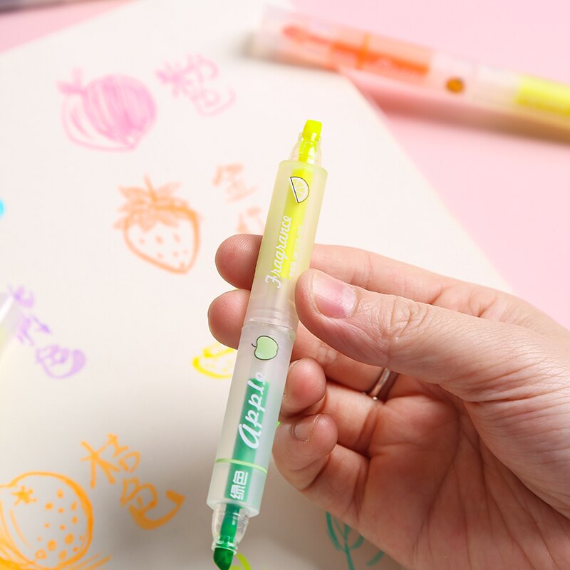 8pz impostato di pennarelli per evidenziatore di colore di odore di frutta finestra trasparente pennarello per scrittura a doppio lato penna per cancelleria scuola per ufficio A6798