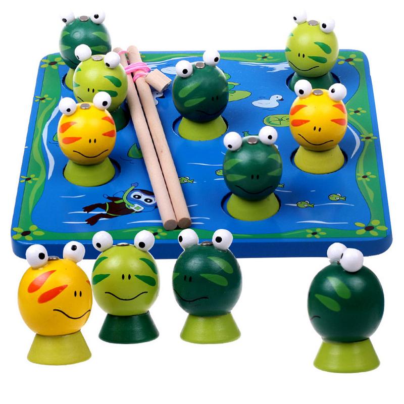 Training Hand-oog Coördinatie Vissen Speelgoed 3D Magnetische Vissen Kikker Ouder-kind Interactief Spel Houten Speelgoed Set