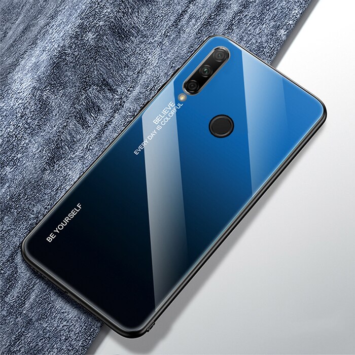 Luxus Fall Für Honor 9X9 X Premium Fall Gradienten Gehärtetem Glas Abdeckung Fall Für Huawei Ehre 9X globale Glas Fall Rüstung: For Honor 9X Premium / Blue Gradient Black