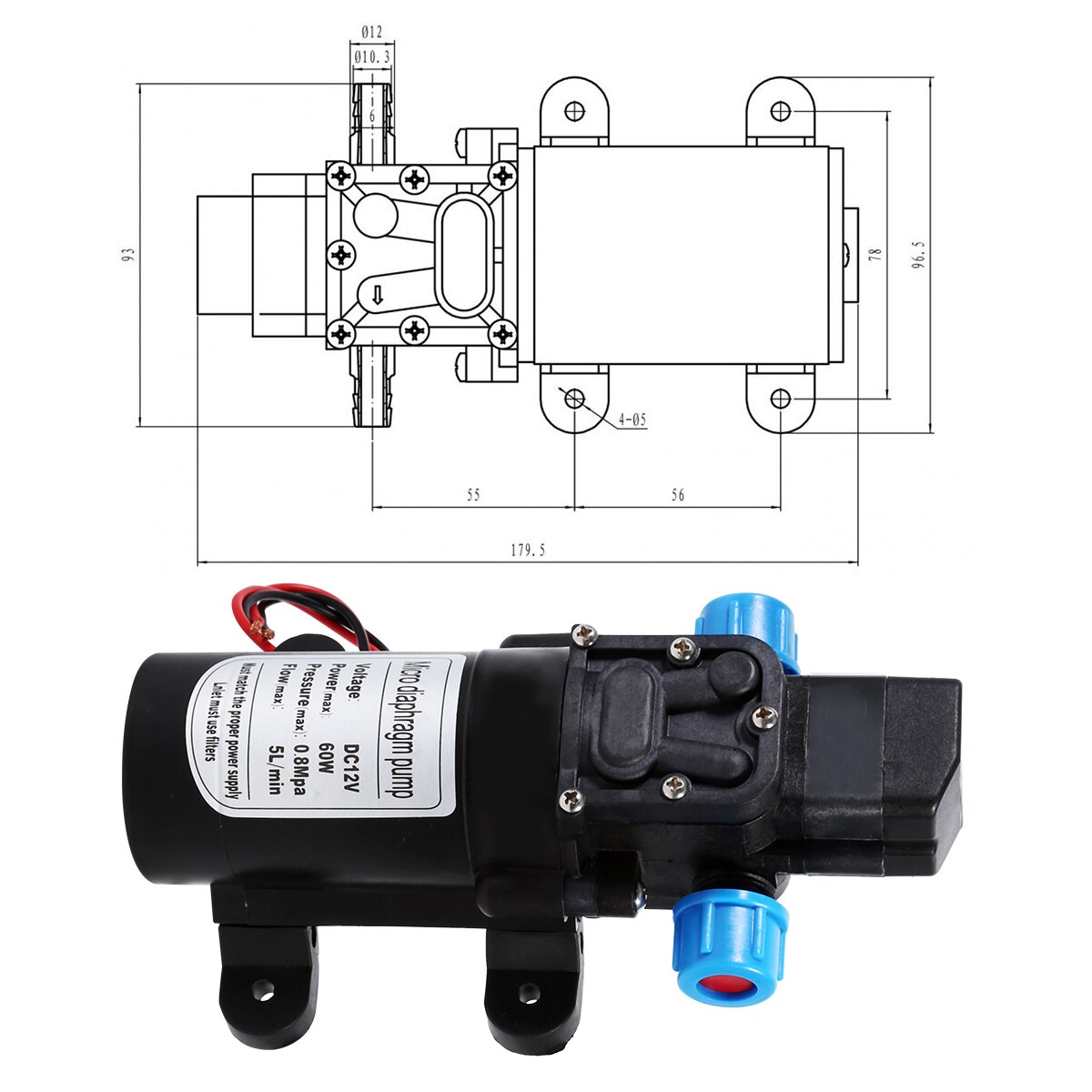 Self Priming Pump 60W 12V 80PSI Water Pump High Pressure 5Lpm Self-Priming Caravan Camping Boat Self Priming Pumps
