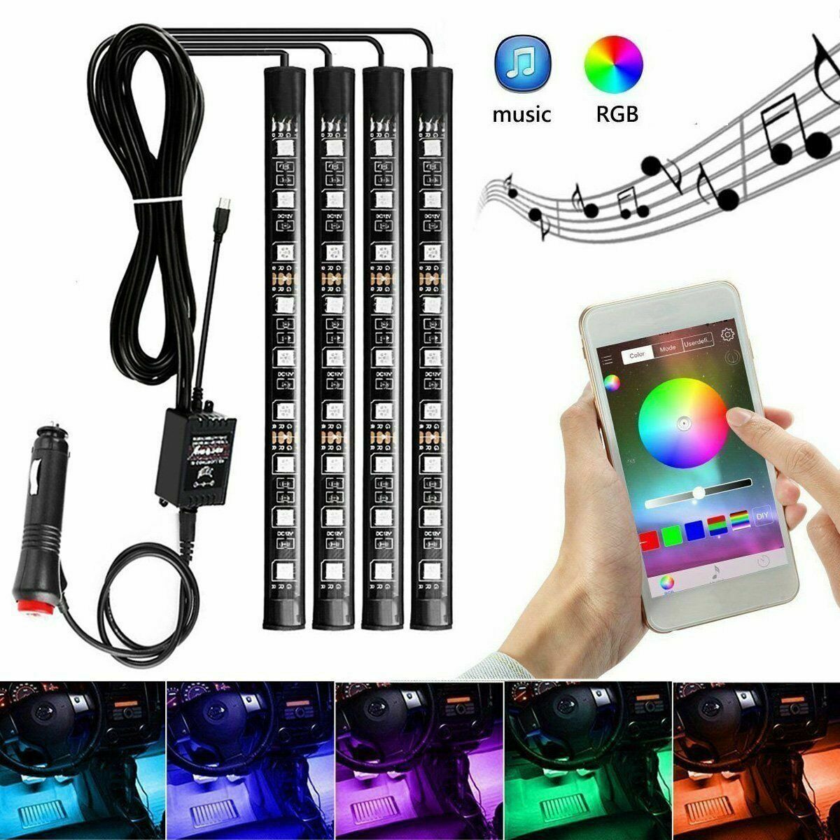 4x RGB Auto LED Innen Streifen 12 SMD Atmosphäbetreffend Unter Bindestrich Akzent Licht Bausatz UNS: Ursprünglich Titel