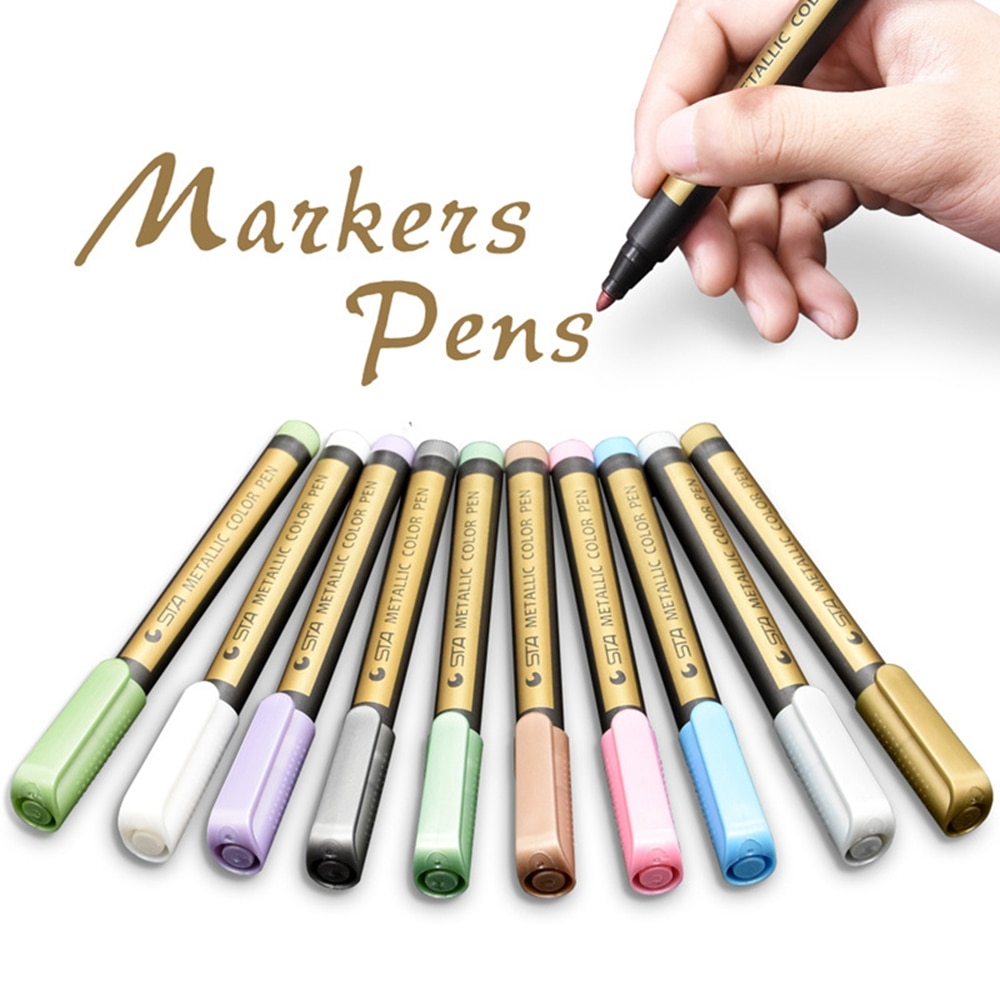 10 Stks/partij Metallic Markers Verf Pennen-Medium Tip Verf Pennen Metalen Art Permanente Marker Set Voor Card Making Verf pennen School Pen