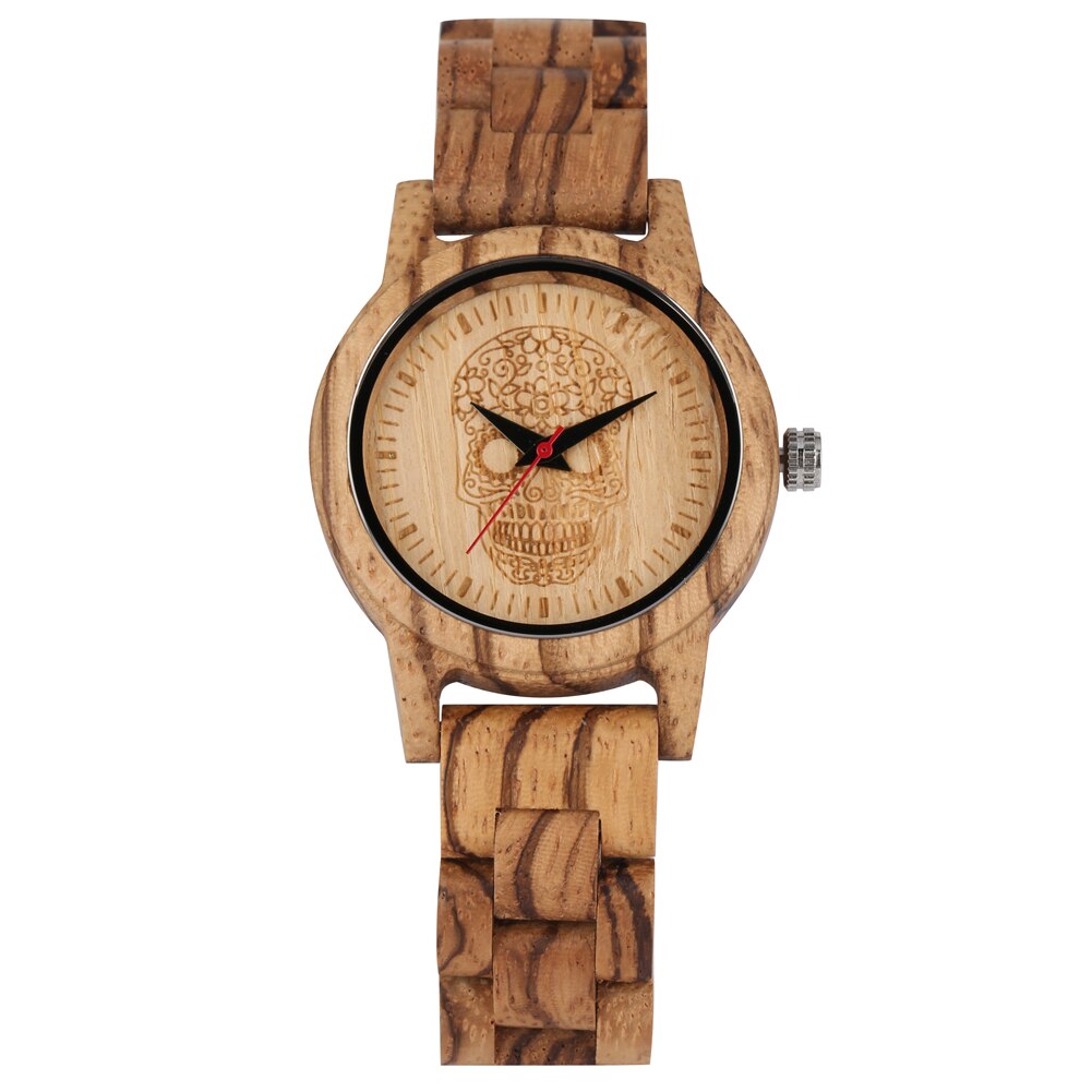Atractivo reloj de madera de cuarzo para mujer, correa de madera con patrón de esqueleto, reloj de pulsera de cuarzo, para mujer: only watch