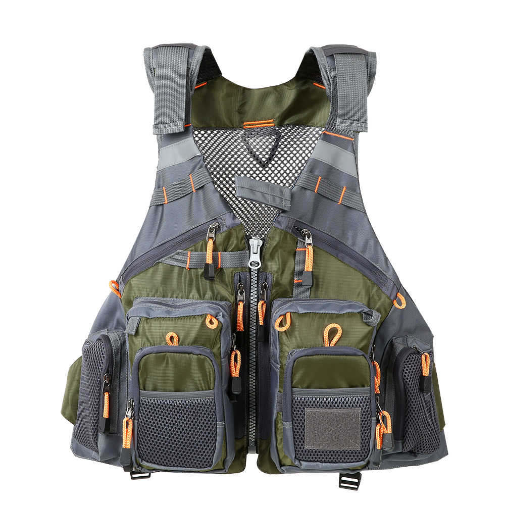 Lixada udendørs fluefiskervest liv superior 209lb leje redningsvest vest fleecet vest flydende til pesca: Ingen floam green