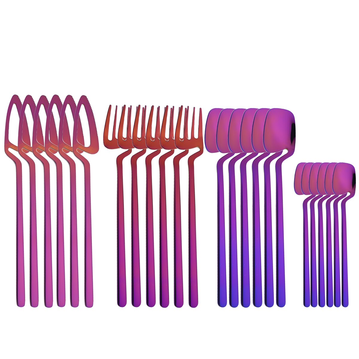 Stainless Steel Cutlery Silverware Forks Spoons Knives Dinnerware Sets Dishwasher Safe Tableware Set 24 Pieces with Tea Fork: Purple