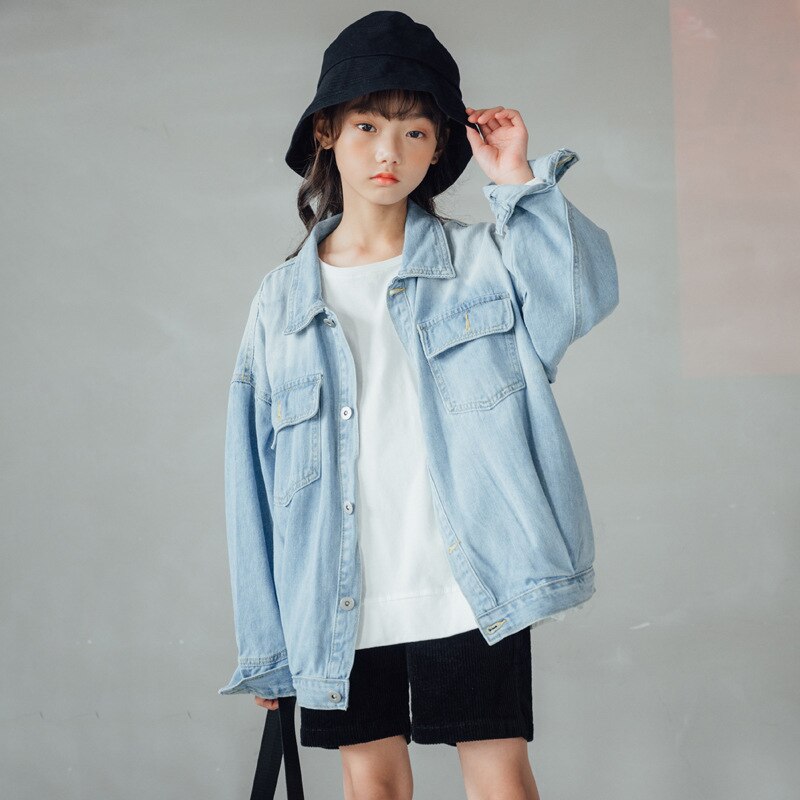 Giacche di jeans Oversize per ragazze adolescenti 10 12 anni cappotto da ricamo Casual con lettere di moda per ragazze
