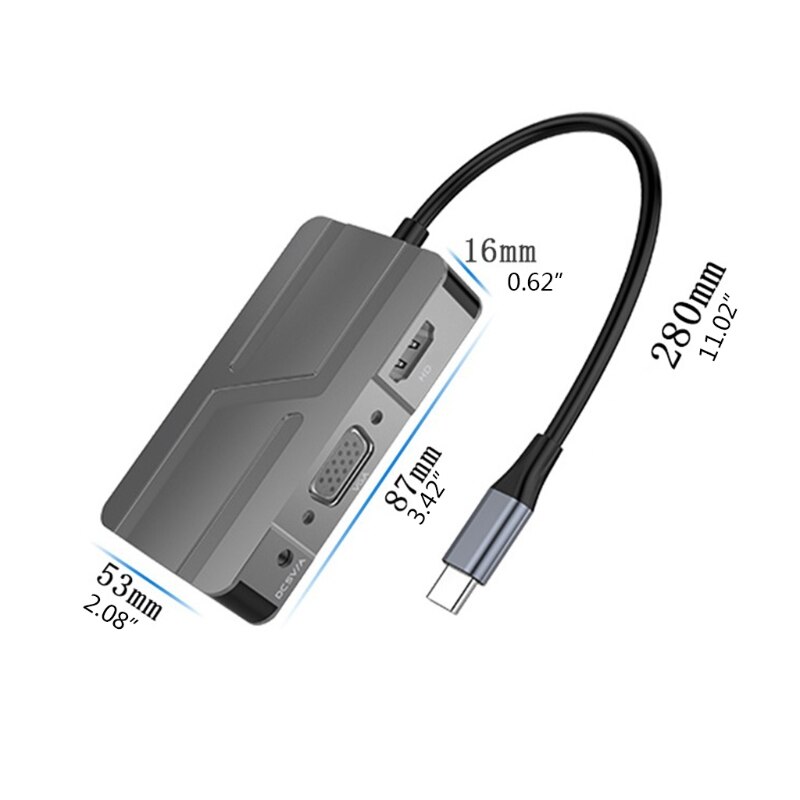 DXAB USB 3,0 Hub Splitter 7 in 1 5Gbps Typ C zu HDMI-kompatibel VGA 1080P Adapter