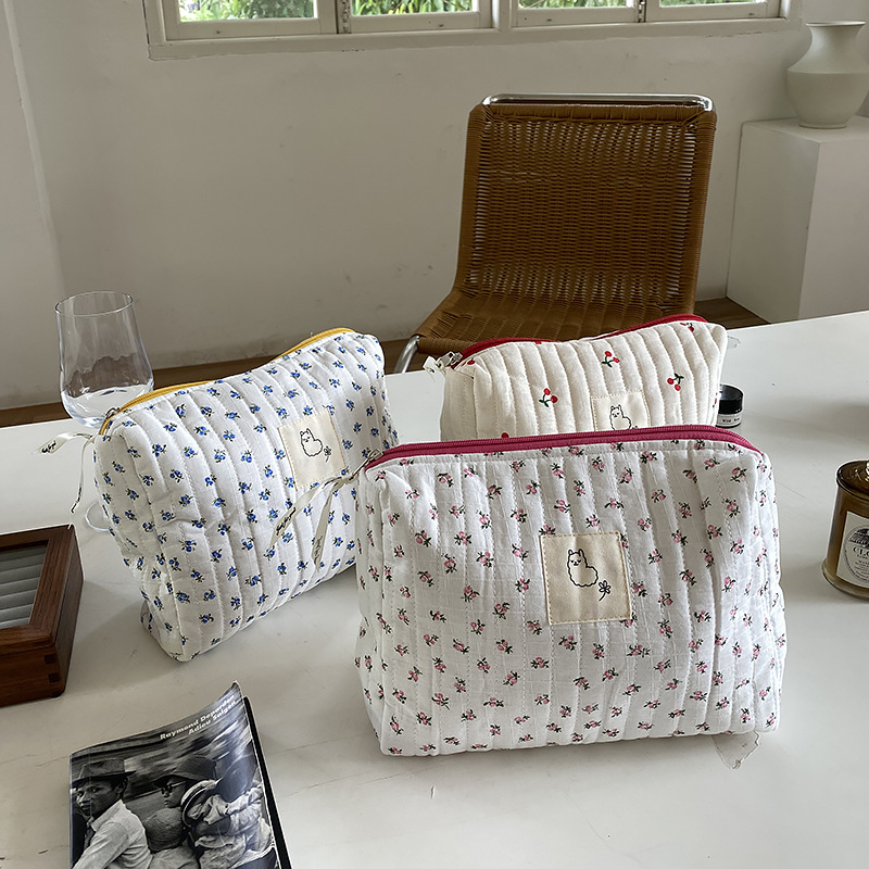 Koreanische Stepp machen-hoch Tasche Für Frauen Kosmetische Lagerung Tasche Tragbare Kulturbeutel Taschen Weibliche Schönheit fallen Baumwolle Blumen- Kosmetische Beutel