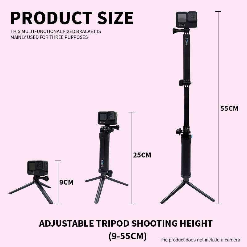 GoPro 3-Way HERO 12, 11, 10, 9, 8, 7, 6 MAX, cámara de acción, accesorios originales, palo de Selfie impermeable, trípode Go Pro, agarre de mano flotante