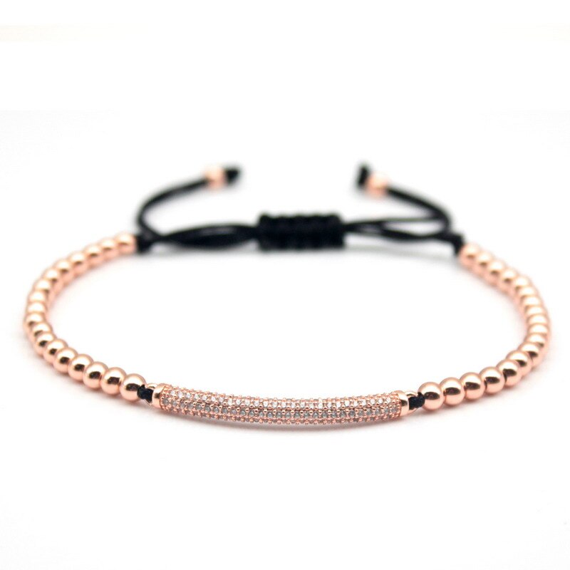 Pulseiras masculinas de zircônia cúbica com berloque de cordão zircônia cúbica famosa micro pave bracelete preto para macrame: Rose Gold