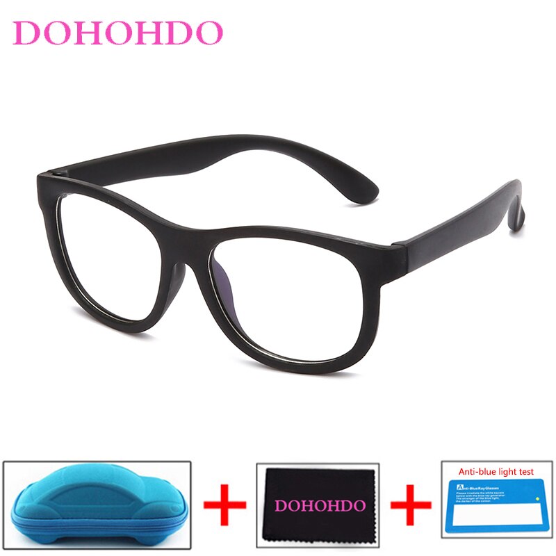 Blauw Licht Bril Kinderen Blokkeren Computer Brillen Kids Meisjes Transparante Zachte Siliconen Frame UV400 Okulary Met Case: black-B