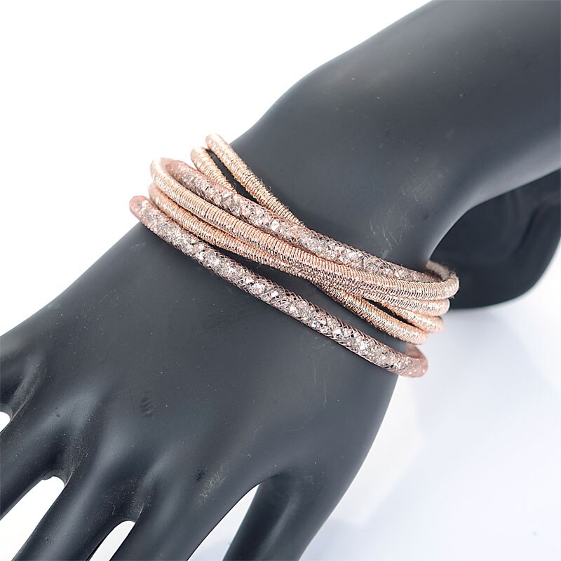 Miasol Crystal Bracelets Mesh Chain With Full Resin Crystal Magnetic Double Wrap Bracelet For Kim Kardashian Women Jewelry