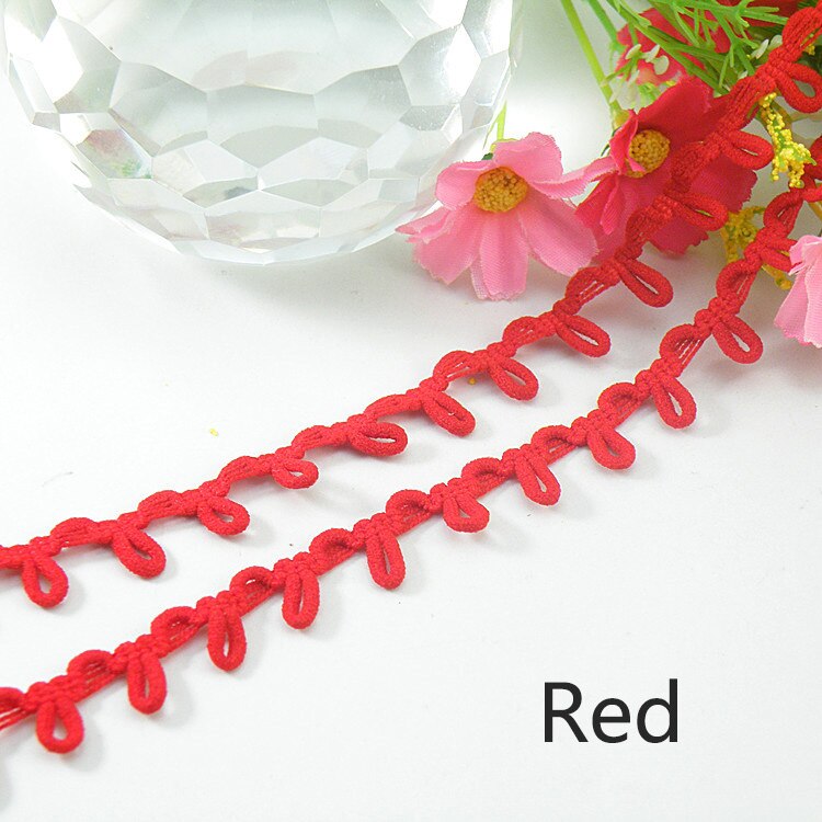 3Meters 14mm Nylon Stretch Back Collar Buttons Tabs Elastic Loop Trim Tiny Round Lace Ribbon For Wedding Dress Button Buckle: Red