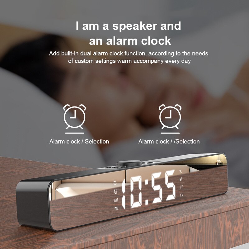 LED TV Sound Bar Alarm Clock Wired Wireless Bluetooth Speaker Mirror Bluetooth Speaker Digital Alarm Clock FM Radio PC Computer