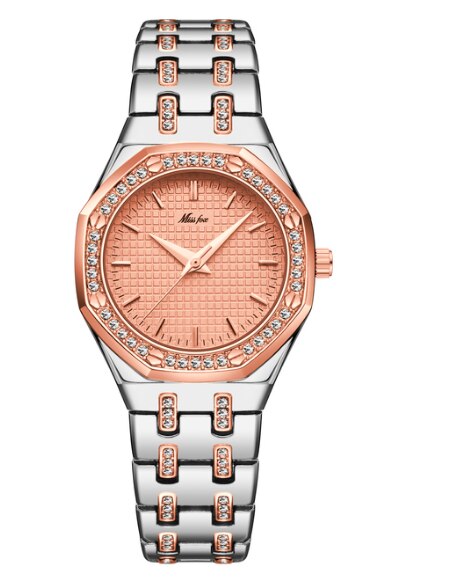 Missfox Platina Horloge Voor Gentlewoman Sieraden Band Volledige Diamond Bezel Horloge Lady Dress Waterdichte Quartz Horloges Vrouwen: 2717-RGS