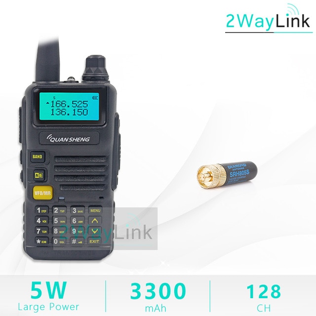 Iluminación led en UV-R50 TG-UV2 Walkie Talkie UV-R50-2 UHF, VHF 5W Radio de dos 3300mAh portátil de iluminación led en UV-R50 (-1) Radio TG-UV50R: Add Short Antenna