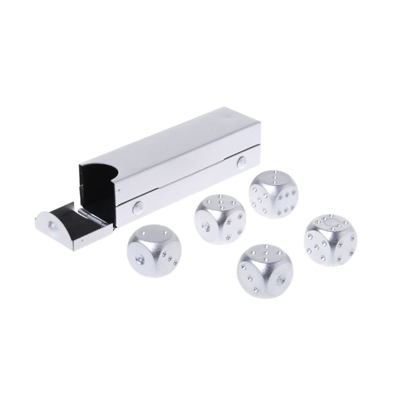 5Pcs 16Mm Aluminium Dobbelstenen Polyhedral Metalen Effen Draagbare Dobbelstenen Domino 6 Zijdige Dobbelstenen Poker Party Entertainment Gereedschap: Zilver