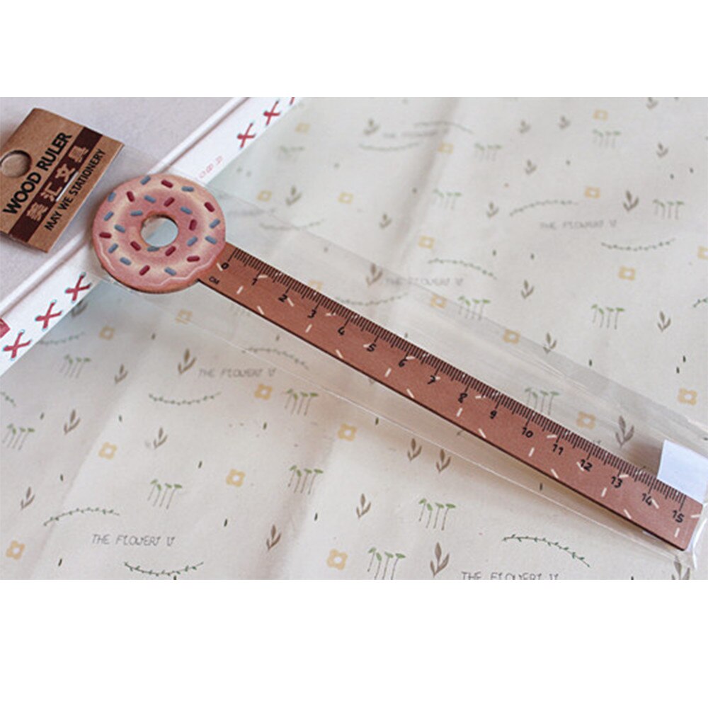 Regla geométrica de dibujo de dibujos animados, regla recta de madera con forma de Donut para comida creativa, postre, escuela, oficina, de papelería de 15cm, 1 Uds.