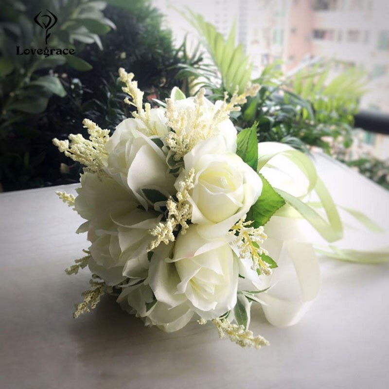 Elsker bryllup buketter til brudepiker brudebukett kunstige silke roser hvite røde blomster jente bukett ekteskapstilbehør