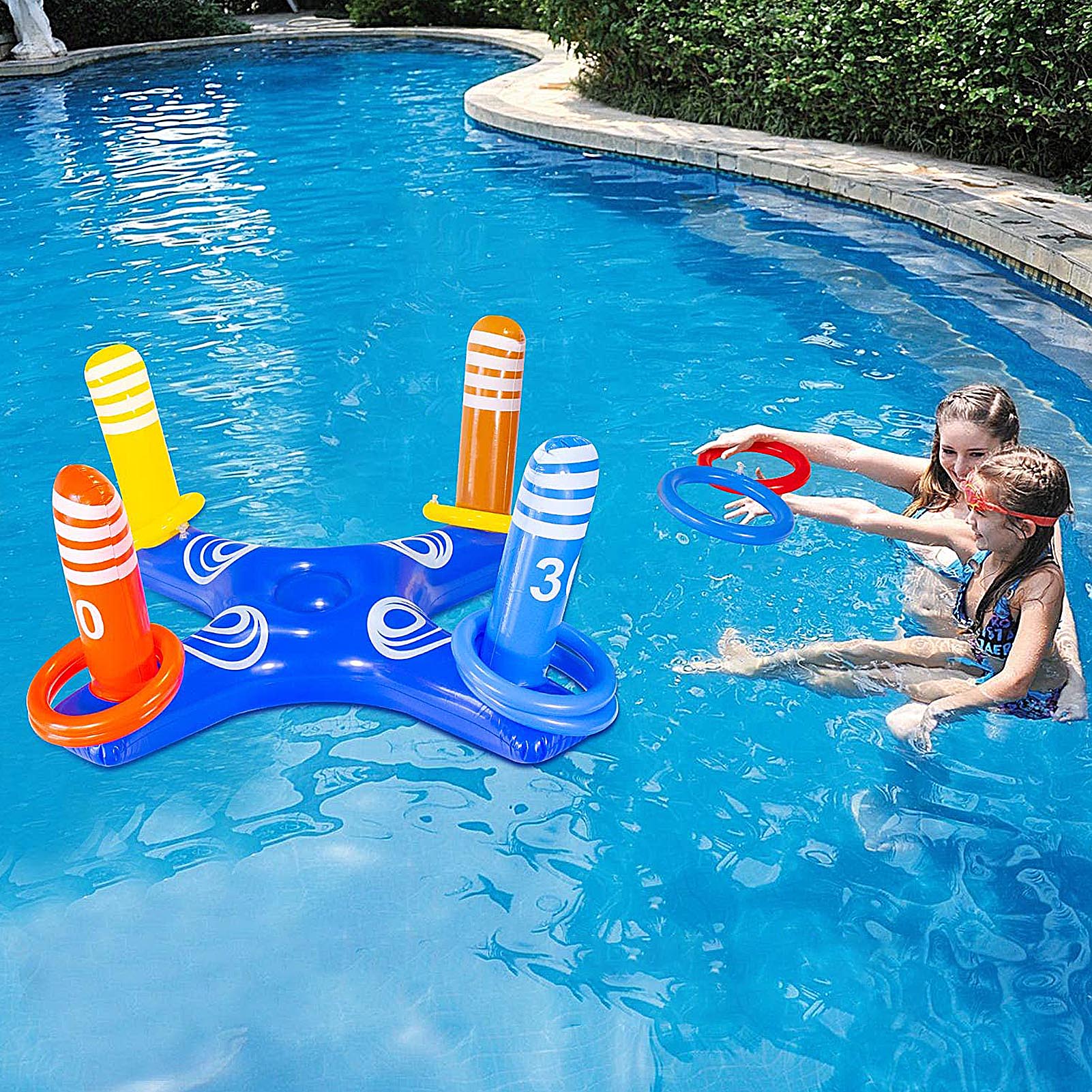 Inflatable Ring Toys Swimming Pool Floating Ring Summer Water Beach Cross Ring Toss Game With 6PCS Rings For Children Adults