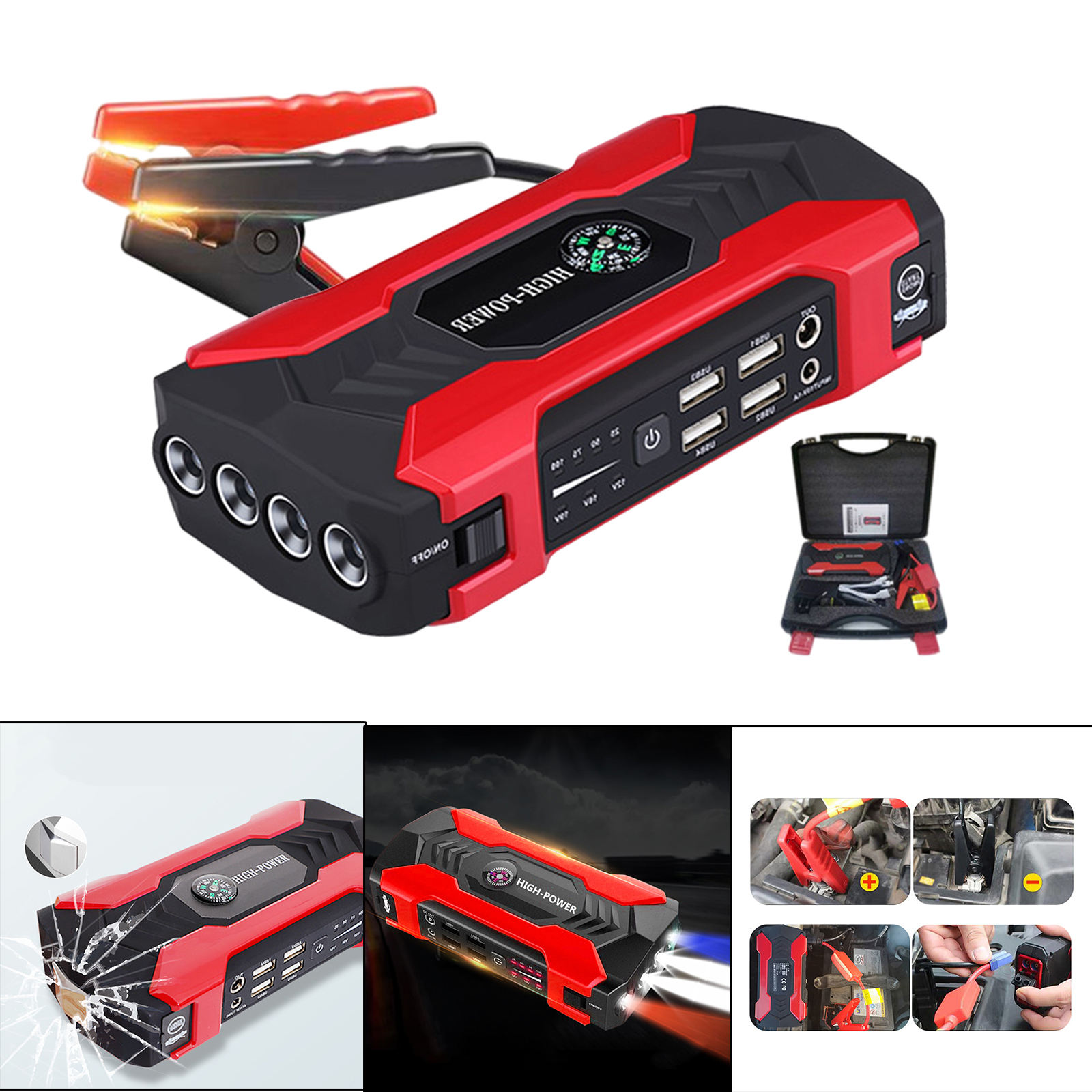 10000mah Auto Starthilfe Energie Bank 400A Notfall Anfang Gerät Tragbare Ladegerät Auto Batterie Booster für Auto Telefon Tablette: mit Carry Case