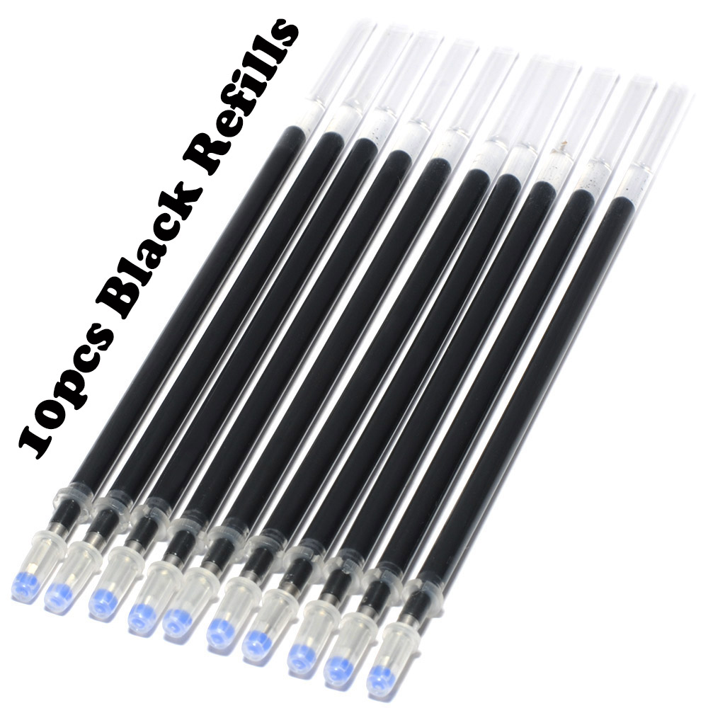 10PCS/LOT 13CM Length 0.5mm Point Roller Ball Pen Refill Black Blue Ink Ballpoint Pen Refills Office School Supplies DIY: black