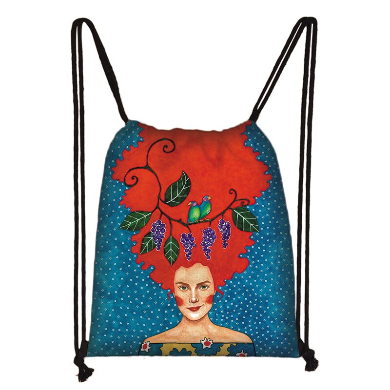 Retro Europese Olieverf Meisjes Tasje Mooie Bloemen Touw Zakken Meisjes Draagbare Rugzak Unisex Reizen Boodschappentassen: skd-painting15