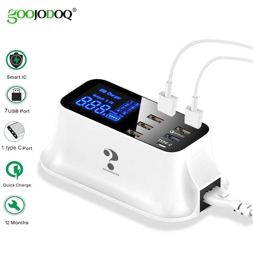 Goojodoq Quick Charge 3.0 40W 8-Port Usb Charger/Type C/Pd Charger Smart Led Display usb Snel Opladen Adapter Voor Telefoon Tablet