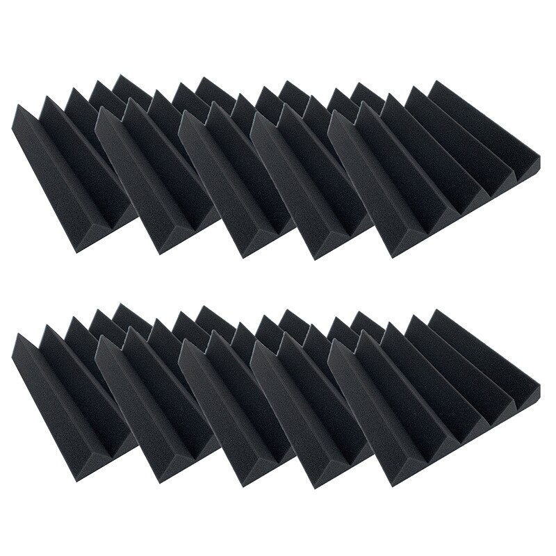 10 Pcs Wedges Sound Absorbing Studio Foam Tile Panel 25x25x5cm for Music Room: Black