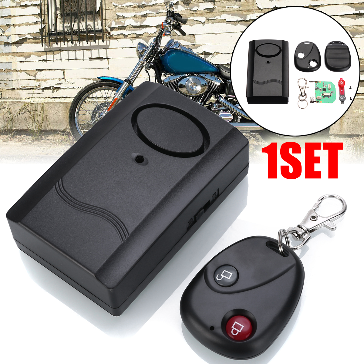 Treyues 1 sæt 120db 9v motorcykel sikkerhedssensor alarm anti tyveri med 12v fjernbetjening on / off switch til moto atv scooter