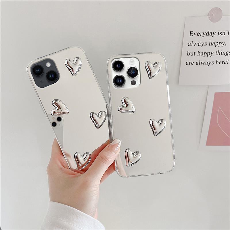 Pour Iphone 15 Pro Max 14 Plus 11 12 13 Mini XS XR X 8 7 SE brillant 3D amour coeur miroir coque de téléphone Iphone15 couverture 15Pro Iphone11