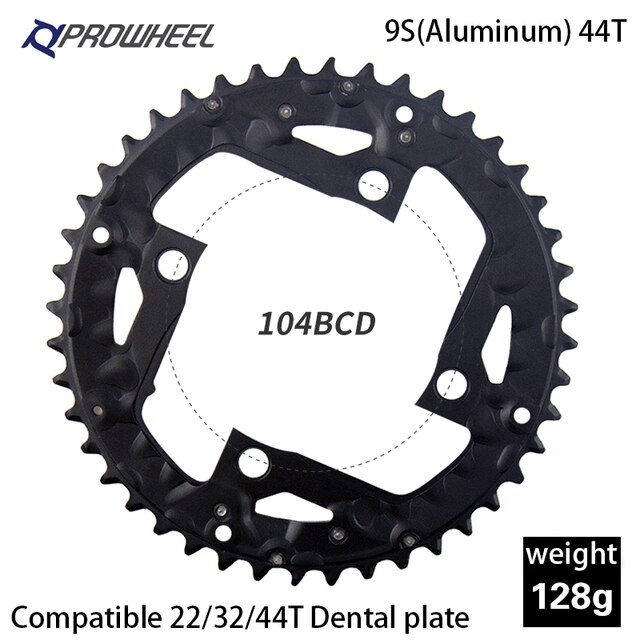 PROWHEEL Road Chainring 64/96/104BCD Mountain Bike Chainwheel 22/24/30/32/40/ 42/ 44T Sprocket Aluminum Alloy Steel Tooth Plate: 104BCD 44T