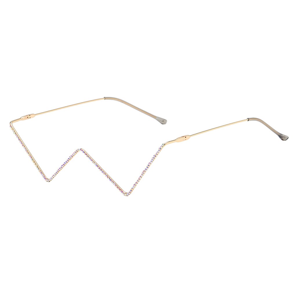 Brilmonturen met strasssteentjes voor dames met diamantvormig half montuur zonder glazen: Gouden diamant