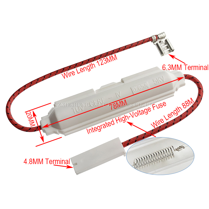 Horno microondas de 5KV, fusible de alto voltaje integrado, 0,65a, 0,7a, 0,75a, 0,8a, 0,85a, 0,9a, 700mA, 800mA, para horno microondas LG Midea Galanz
